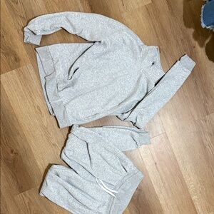 Small - Light Gray Zip-Up Hoodie and Sweatpants Set